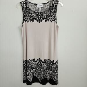 Joseph Ribkoff Beige Black Lace Print Sleeveless A Line Dress Size 8